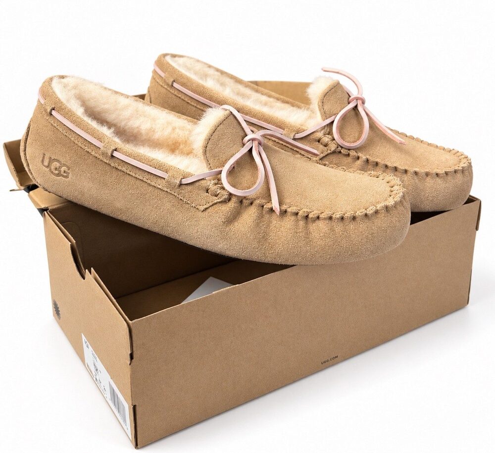 UGG Tan Suede Shearling Moccasin Slippers Size 12